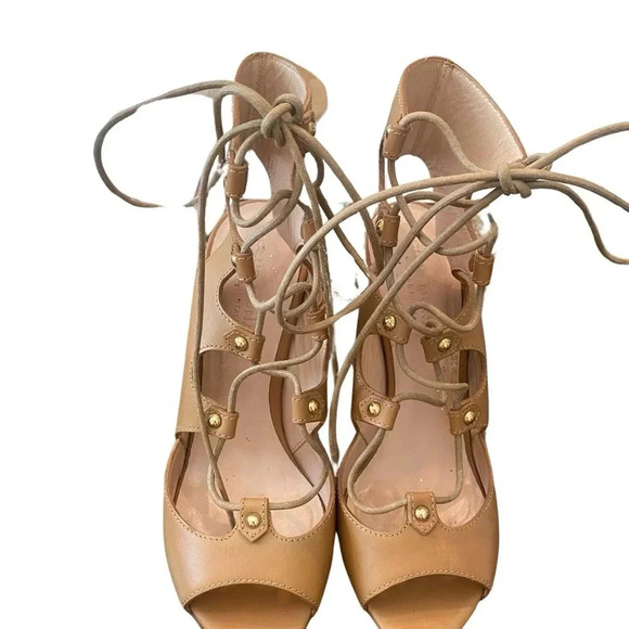 Club Monaco Leather Beige Laced Up Heels - Picture 8 of 10